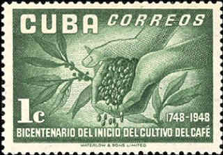 Kuba - známka vydaná k 200. výročí kultivování kávovníkových plantáží
